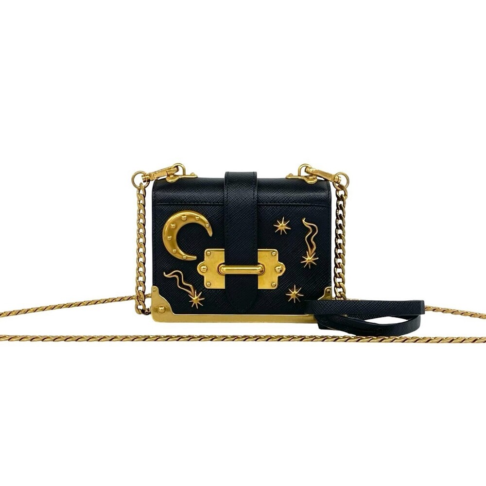 PRADA Cahier Studded Logo Hardware Saffiano Leather Genuine Shoulder Bag Mini...